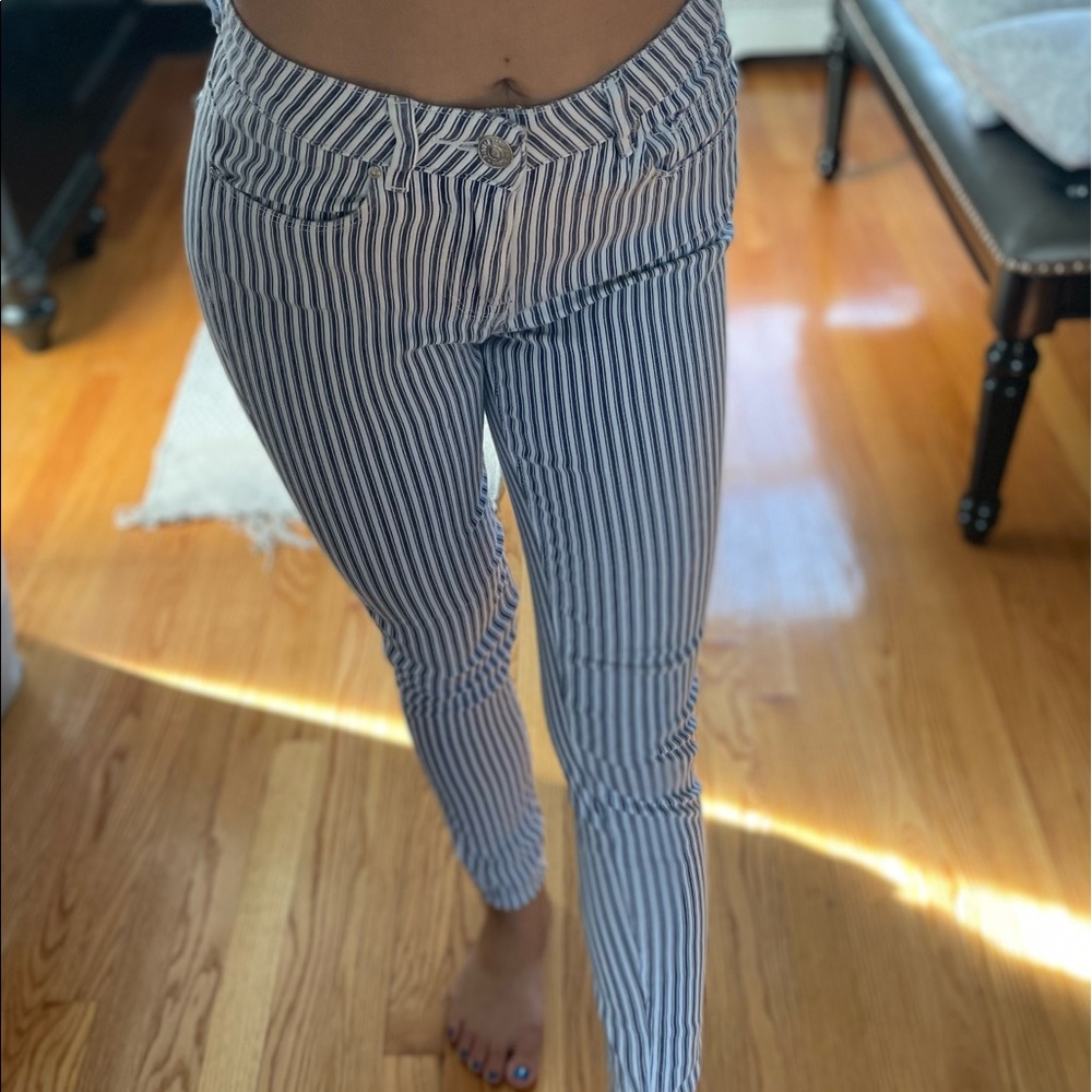 Blue and White Stripped Almost Famous High Rise Skinny Jeans